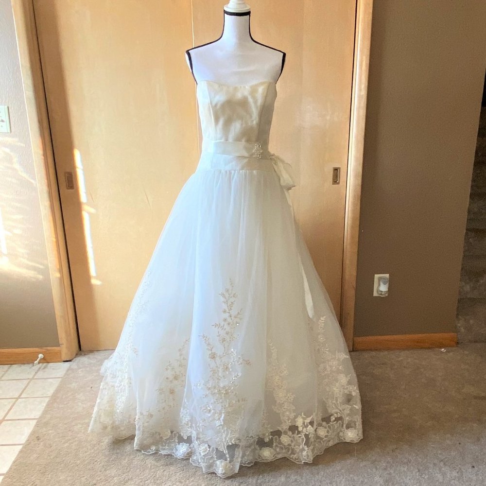 NWT Sz 10 Mon Cheri Ivory Strapless Wedding Dress